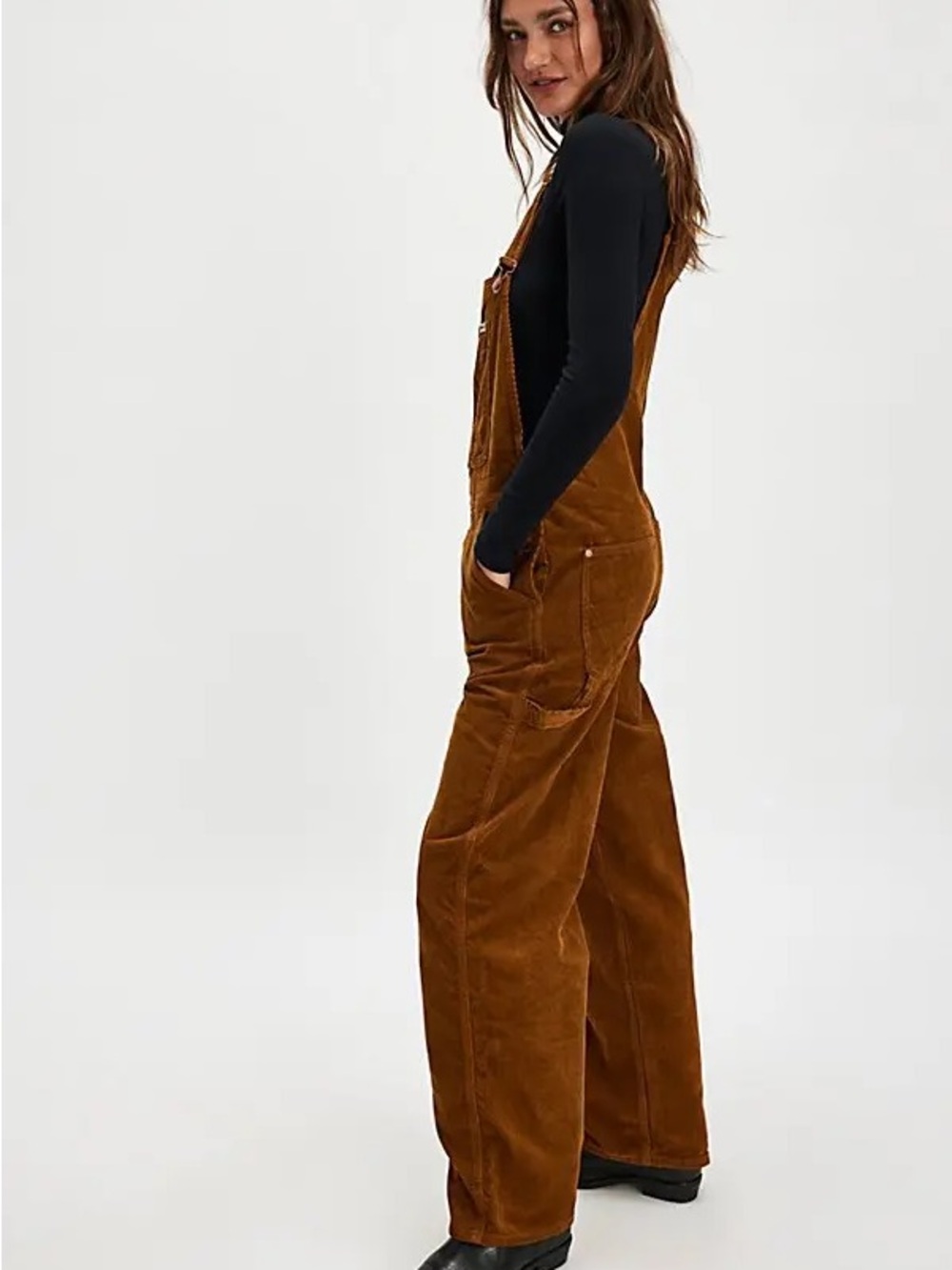 Wrangler Straight Leg Bib Cord Overalls in Warm Brown - Picture 2 of 11